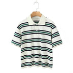 Fashion Stripe Women's T-shirt Casual Short Sleeve Female All Match Polo Shirts Summer New Ladies Loose Tops High Street