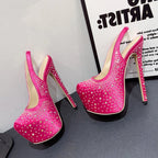 Rhinestone Silk Crystal Platform Pumps Stiletto Heels for Women