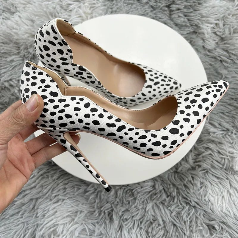 Leopard Print Side Curl Cut Pointy Toe High Heel Shoes for Women