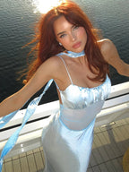 Vacaiton Beach Satin Dress Women 2025 Fashion Mesh Patchwork Sleeveless Ruffle Long Dresses Sexy Backless Party Dress