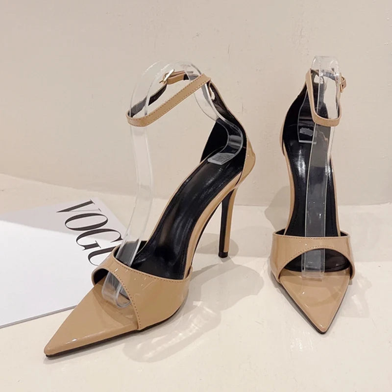 Golden Patent Leather Stiletto Sandals for Women
