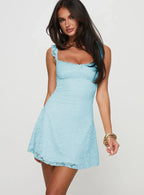 Floral Lace Square Neck Ruffle Strap Scallop Hem Mini Dress