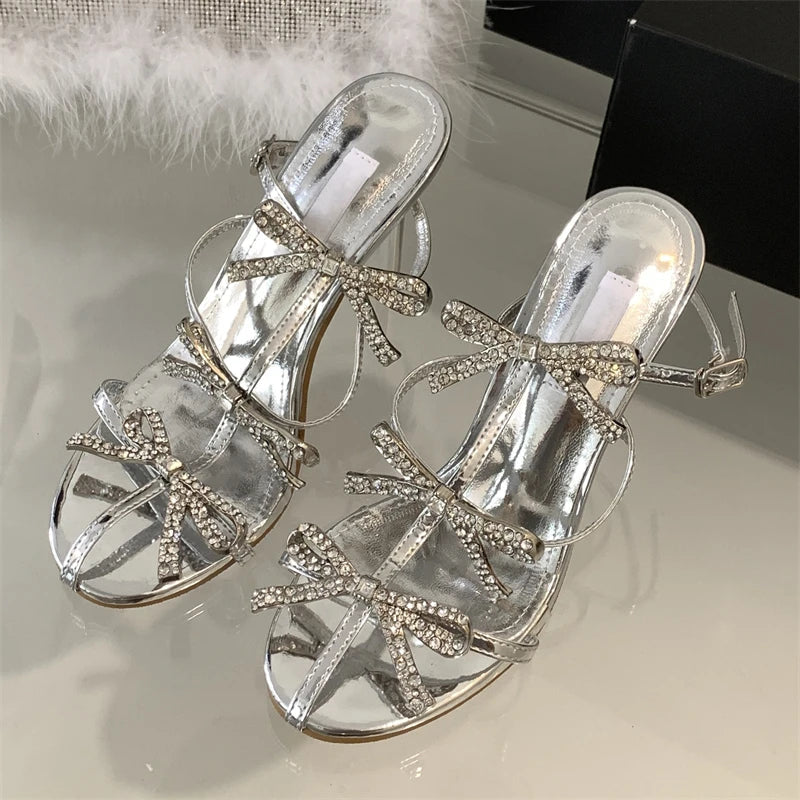 Crystal Butterfly-knot Pointed Toe Women Pumps Mule Shoes