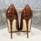 Coffee Brown Crocodile Women Sexy High Heels Party Shoes - 12cm