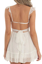 Backless Mini Dress with Sleeves and Tie-Up Detail