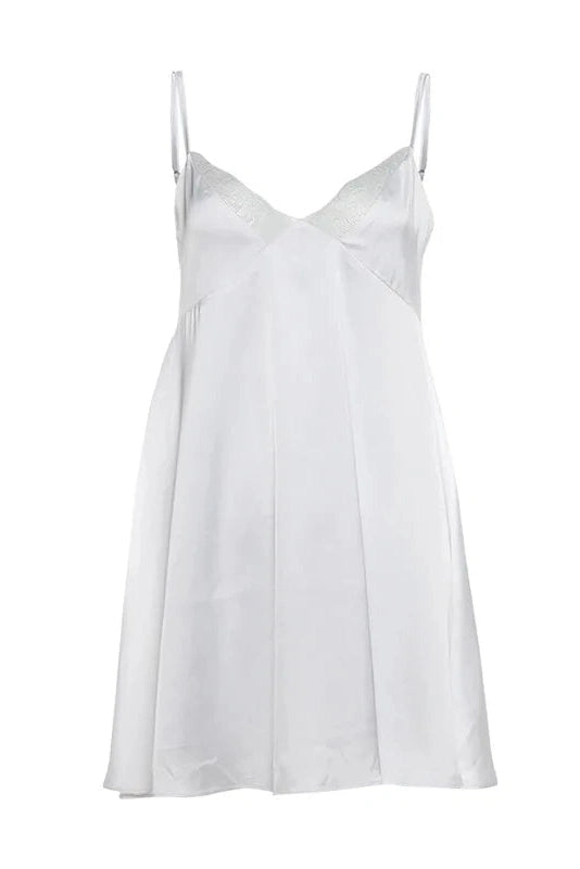 V-Neck Spaghetti Strap Backless Mini Dress with Lace Detail