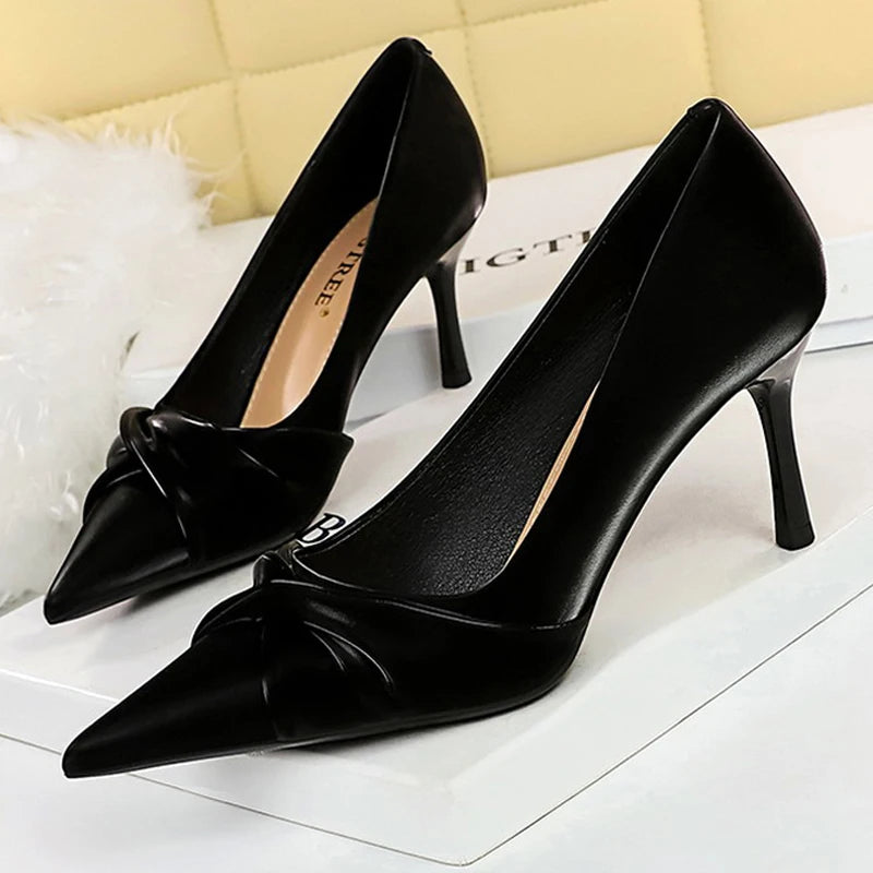 Designer Bow-knot High Heels for Elegant Banquets