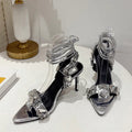 Crystal Diamond Pointed Toe Strappy Heels Women 8.5CM Sandals