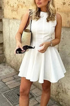 Sleeveless Mini Dress with Pleated High Waist