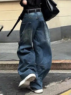 Fashionable High Street Straight Loose Jeans Simple Pocket Loose Wide-leg Jeans Harajuku Style Hip Hop Y2k Pants Baggy Pants