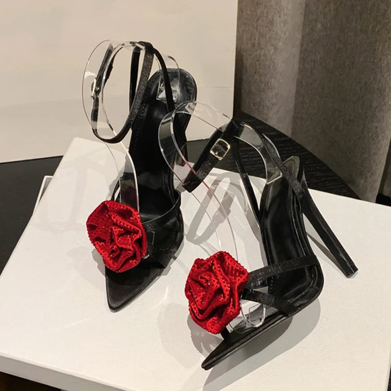 Crystal Flower Women's Thin High Heels Gladiator Sandals - 11.5CM