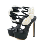 Rose Flowers Ankle Strap Sandals Women Platform Pumps High Heels
