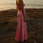 Satin Tie Front Keyhole Spaghetti Strap Maxi Dress