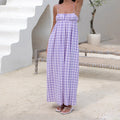 Gingham Check Empire Waist Gathered Bust Spaghetti Strap Swing Maxi Dress
