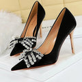 Rhinestone Satin Pointed High-Heel Pumps for Women
