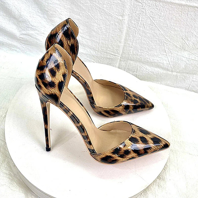Leopard Side Open Pointy Toe High Heel Shoes for Women