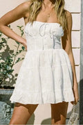 Lace A-Line Mini Dress with Off-Shoulder Tie-Up