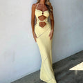 Crochet Halter Ring Detail Lace-Up Cutout Bodycon Maxi Dress