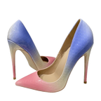 Blue Pink Crocodile Effect Pointy Toe High Heel Shoes for Women