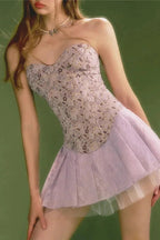 Strapless A-Line Mini Dress with High Waist