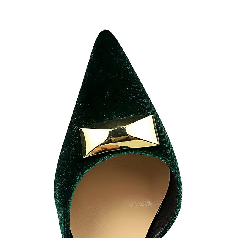 Xishi Velvet High Heel Stilettos with Pointed Side Hollowing for Women