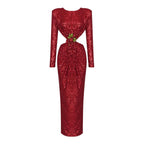 Climb To New Heights Long Sleeve Cutout Sequin Maxi Dress