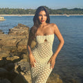 Crochet Hollow Out Halter Lace Up Midi Dress