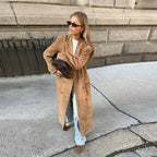 Casual Solid Long Women Streetwear Long Sleeve Turn-down Collar Double Breasted Female Coat 2025 Autumn Fashion Lady Jacket New