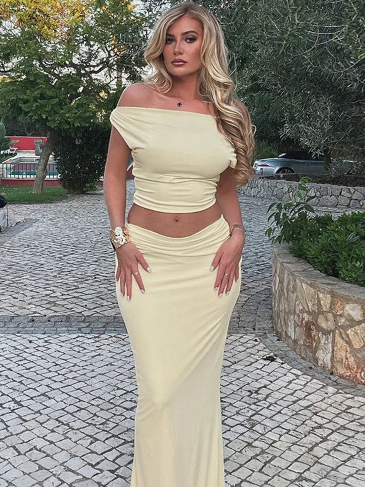 Slim Fit Off-shoulder Maxi Knit Set