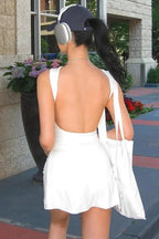 Backless O Neck Sleeveless Mini Dress - Sleeveless Mini Dress