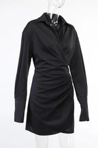 Lapel Pleated Slim Mini Dress
