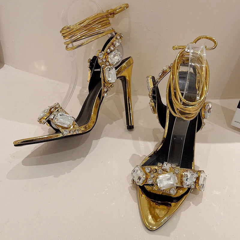 Summer Rhinestone Stiletto Sandals for Women