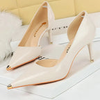 Patent Leather Women Pumps with Metal Tip High Heels 7 cm and 10.5 cm