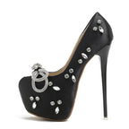 Rhinestone Butterfly-knot Platform Pumps Stiletto Heels for Women