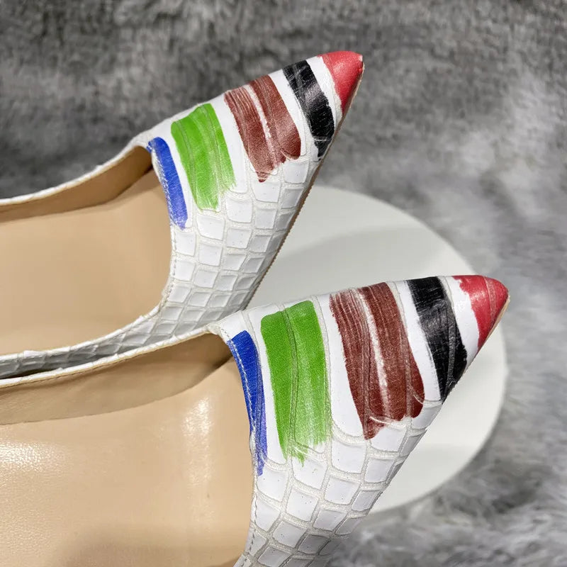 White Crocodile Effect Pointy Toe High Heel Party Shoes for Women