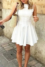 Sleeveless Mini Dress with Pleated High Waist