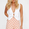 Vintage Denim Halter Tie-Up V-Neck Waistcoat Cami Top