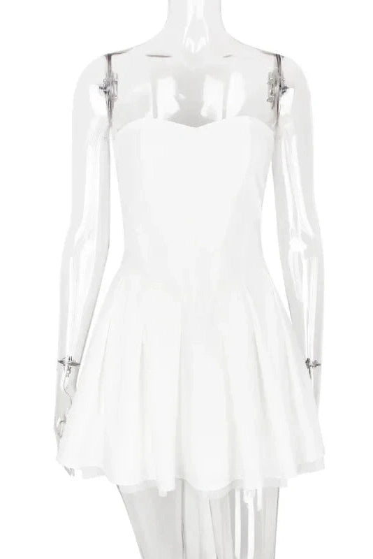 Slim Strapless Sleeveless Pleated Mini Dress