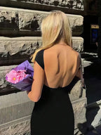 Cap Sleeve Deep Open Back Bodycon Maxi Dress