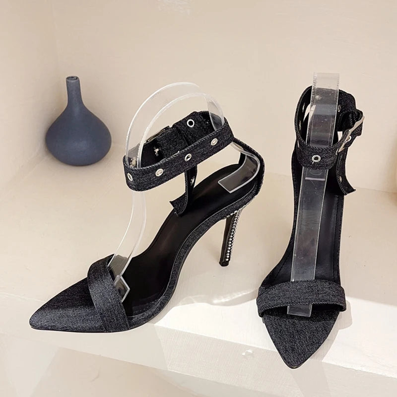 Crystal Rhinestone Thin High Heels Sandals for Women - Summer Fashion