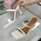 Summer Fashion Narrow Band Square open Toe Woman Slippers with Thin High Heels