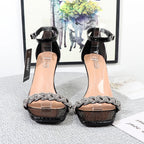Square toe diamond stiletto heel sandals for women
