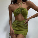 Fever Ring Halter Cut Out Ruched Mini Dress
