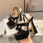 Silver Chunky High Heels Platform Sandals - Runway Style Sexy 15CM