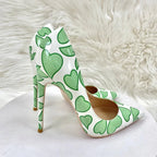 Sweetheart Print White Patent Pointy Toe High Heel Shoes for Women