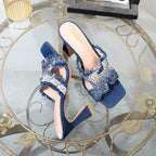 Rhinestone high-heeled slippers