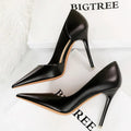 Black Leather High Heel Pumps for Women - Fashionable Wedding Shoes