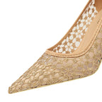 Lace Mesh Cutout Kitten Heel Pumps for Women - Sexy Banquet Shoes