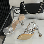 Summer Golden Silver Square Toe Sandals for Women
