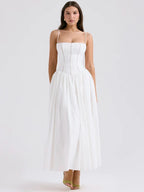 Bustier Spaghetti Strap Gathered Full Skirt Midi Dress